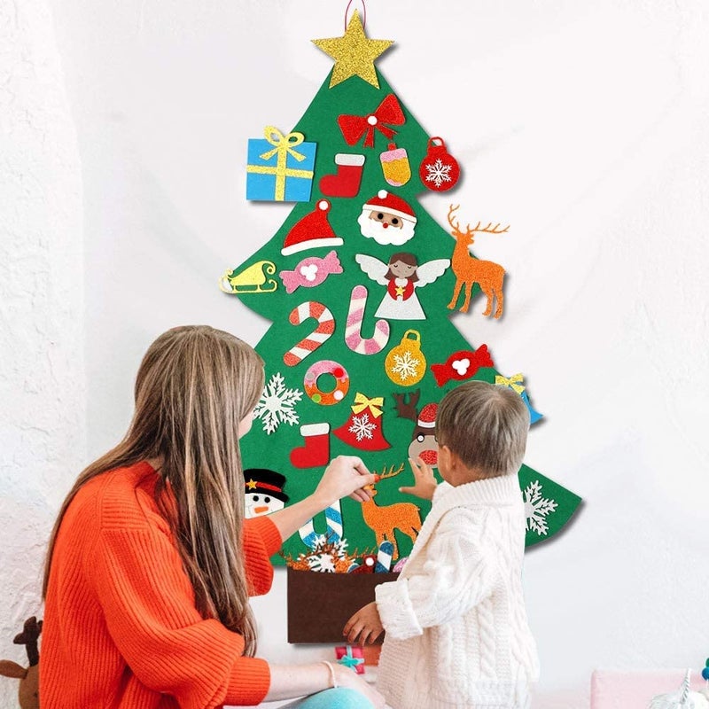 OurWarm DIY Felt Christmas Tree for Kids, 3ft Christmas Decorations for Toddlers with 30pcs Glitter Ornaments, Felt Xmas Tree for Kids Christmas Door Wall Hanging Decorations - Image 5
